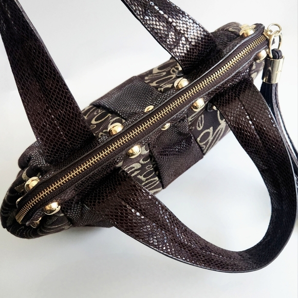 Bebe Vintage Y2K Gorgeous Dark Brown Bag With Snake Accents Gold Hardware & Logo - Picture 5 of 16